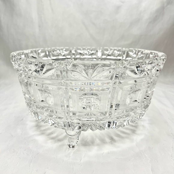 Art | Vintage Crystal Cut Lead Glass 3toe Round Bowl With Circles 9 X ...